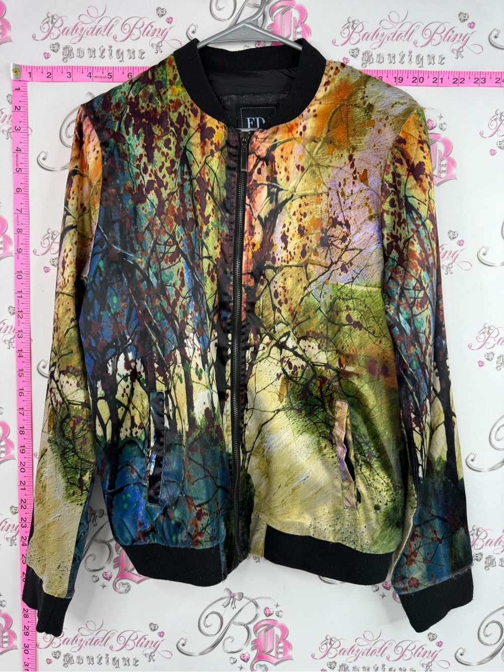 FDJ jacket zip up forest Multicolor Art-Print Bomber Jacket - Green/Blue/Purple
